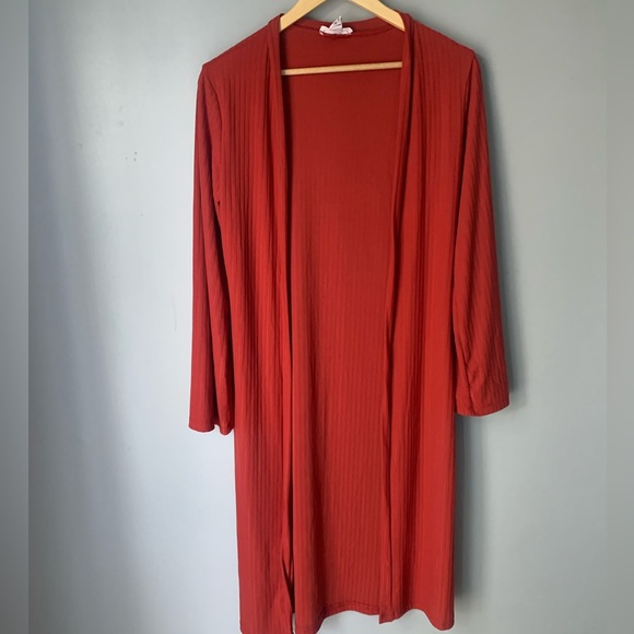 Women SET Ribbed Long Cardigan and Leggings in Rust Style BTP2978 Size Medium - Picture 5 of 10